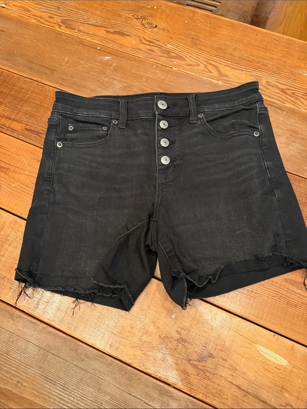 American Eagle Outfitters Black Frayed Button-Fly Denim Shorts